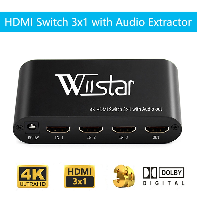 Wiistar HDMI ġ 4K 3 In 1 Out  3.5mm   AC3/DTS/Dolby ڴ Hdmi    